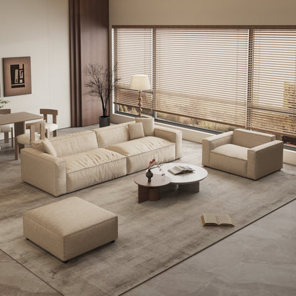 Cottonfy Elegant Linen Tofu Block Fabric Down Sofa - House Comfort