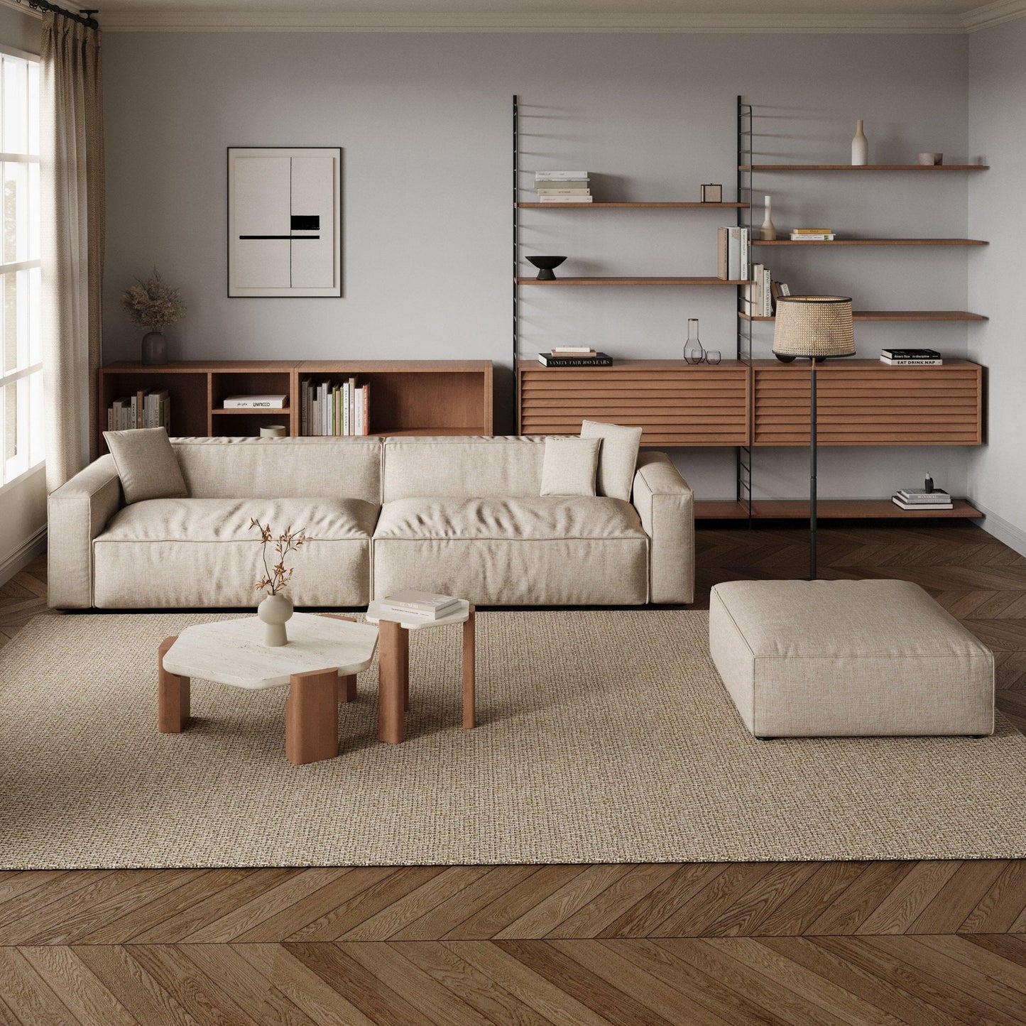 Cottonfy Elegant Linen Tofu Block Fabric Down Sofa - House Comfort