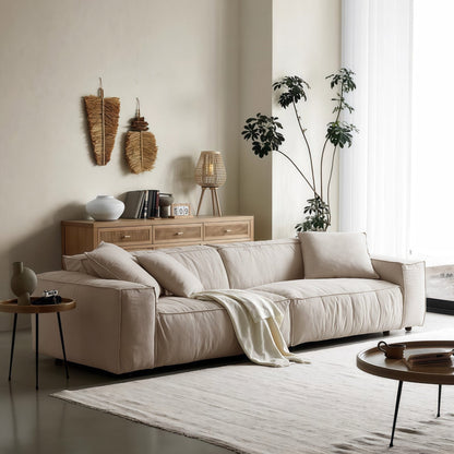 Cottonfy Elegant Linen Tofu Block Fabric Down Sofa - House Comfort