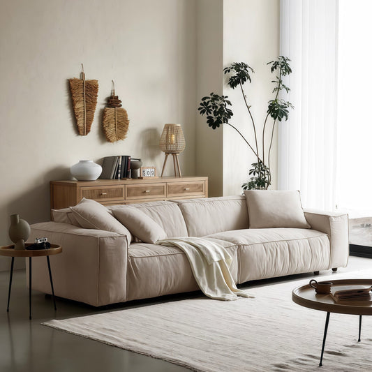 Cottonfy Elegant Linen Tofu Block Fabric Down Sofa - House Comfort
