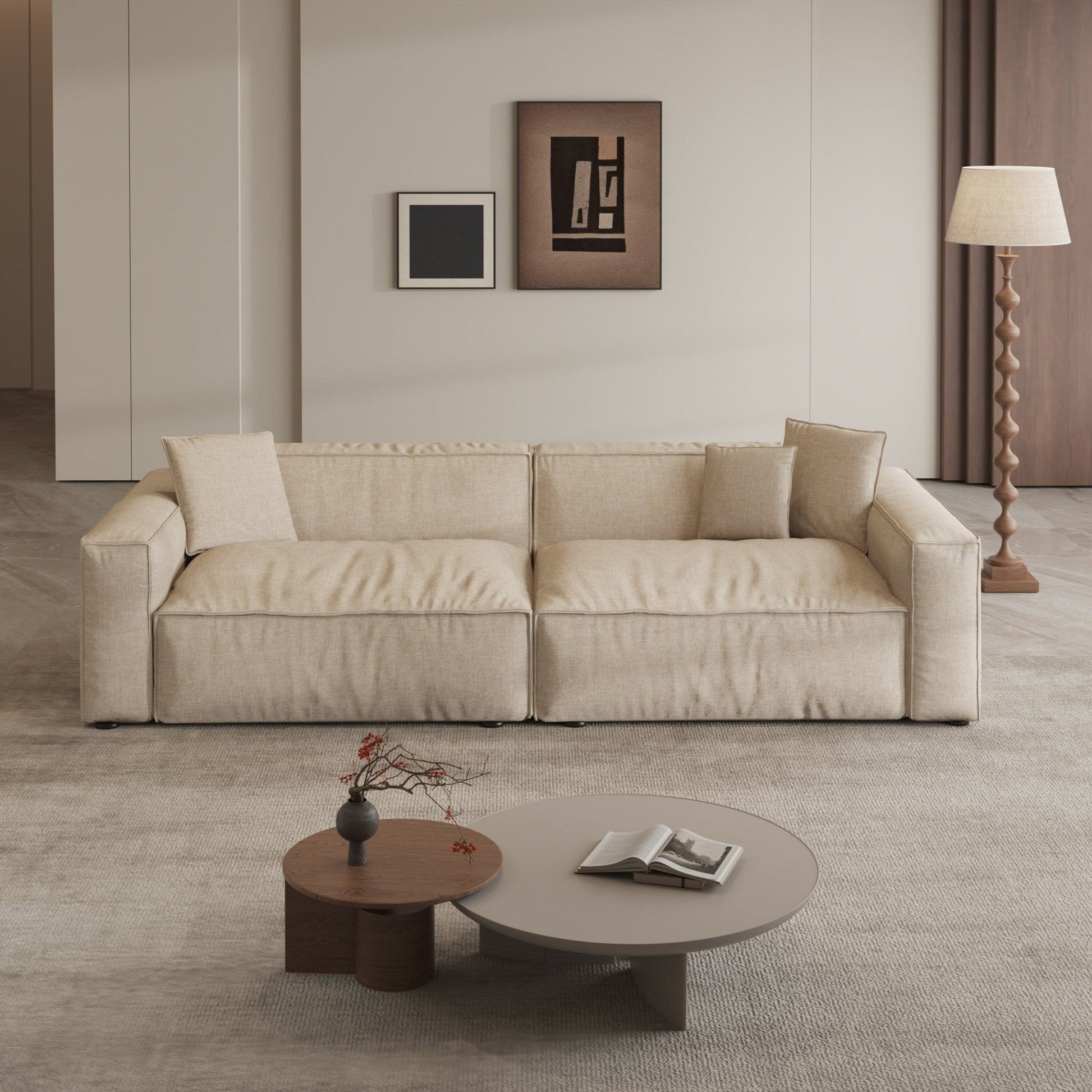 Cottonfy Elegant Linen Tofu Block Fabric Down Sofa - House Comfort