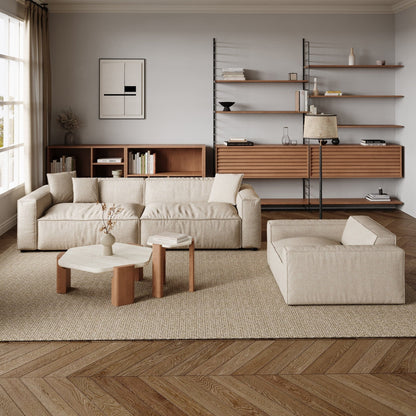 Cottonfy Elegant Linen Tofu Block Fabric Down Sofa - House Comfort