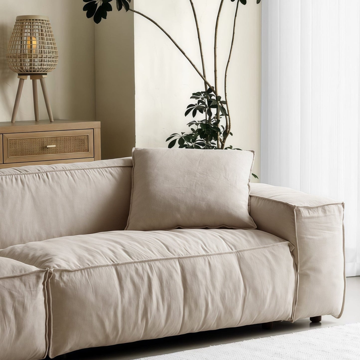 Cottonfy Elegant Linen Tofu Block Fabric Down Sofa - House Comfort