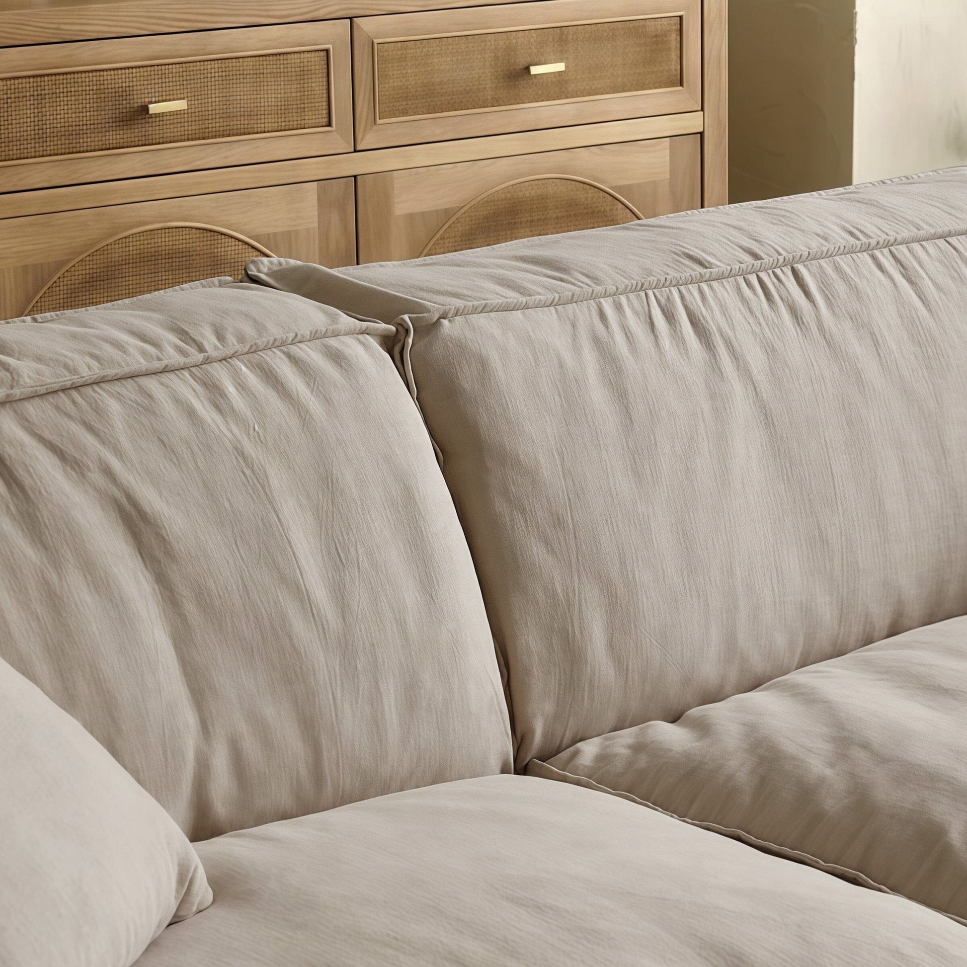 Cottonfy Elegant Linen Tofu Block Fabric Down Sofa - House Comfort