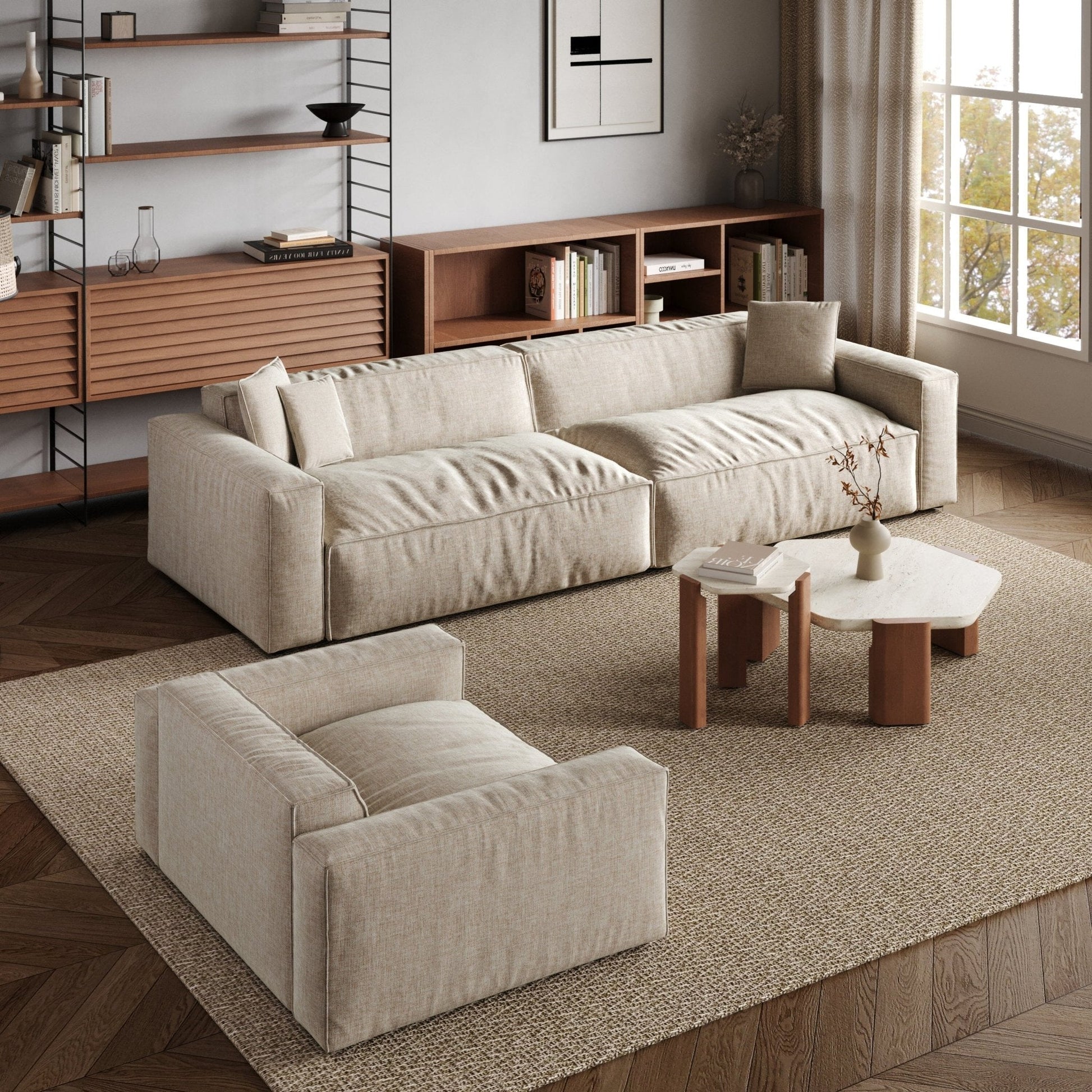 Cottonfy Elegant Linen Tofu Block Fabric Down Sofa - House Comfort