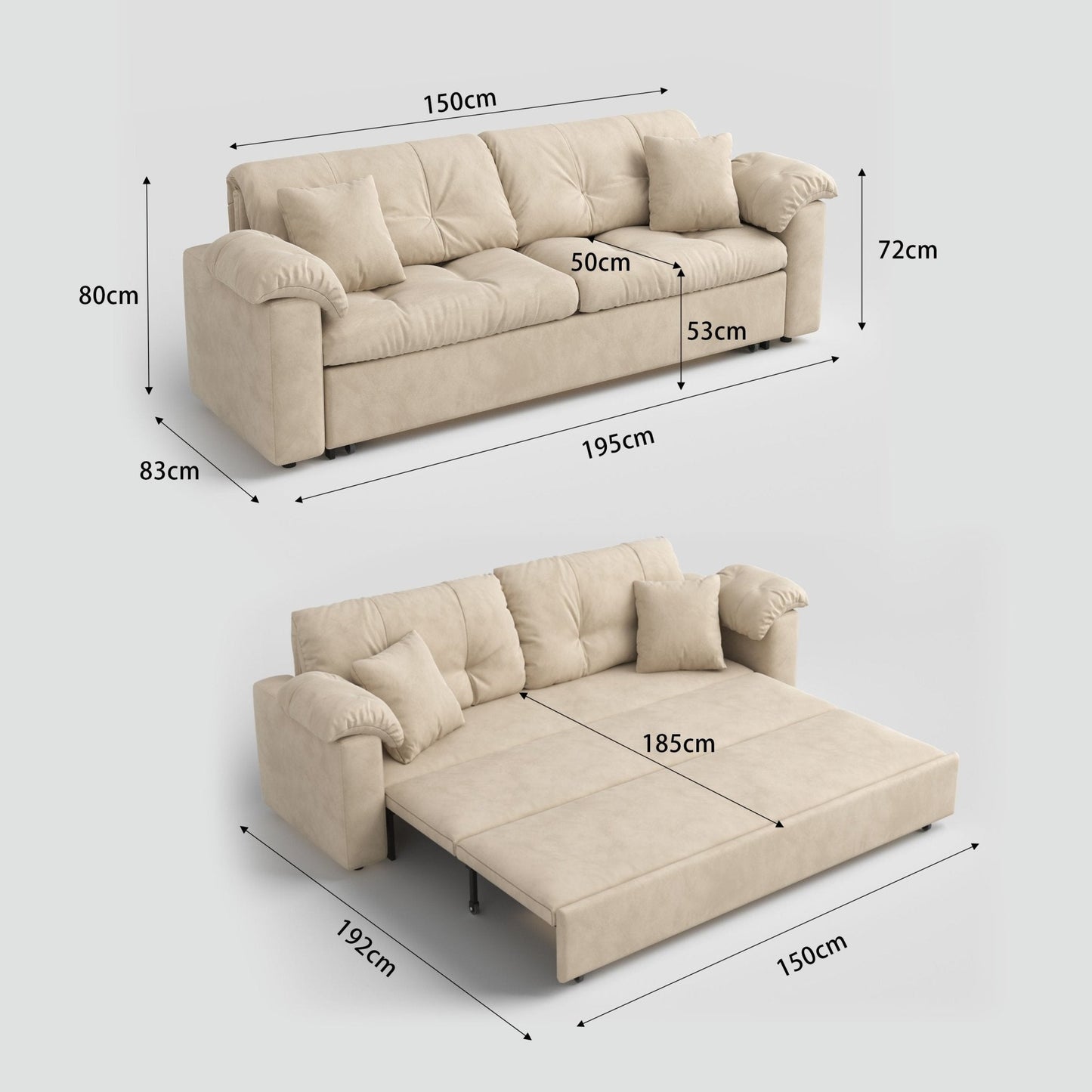 Cottonfy Multifunctional Sleeper 3 Seater Sofa Bed with Storage Space - House Comfort
