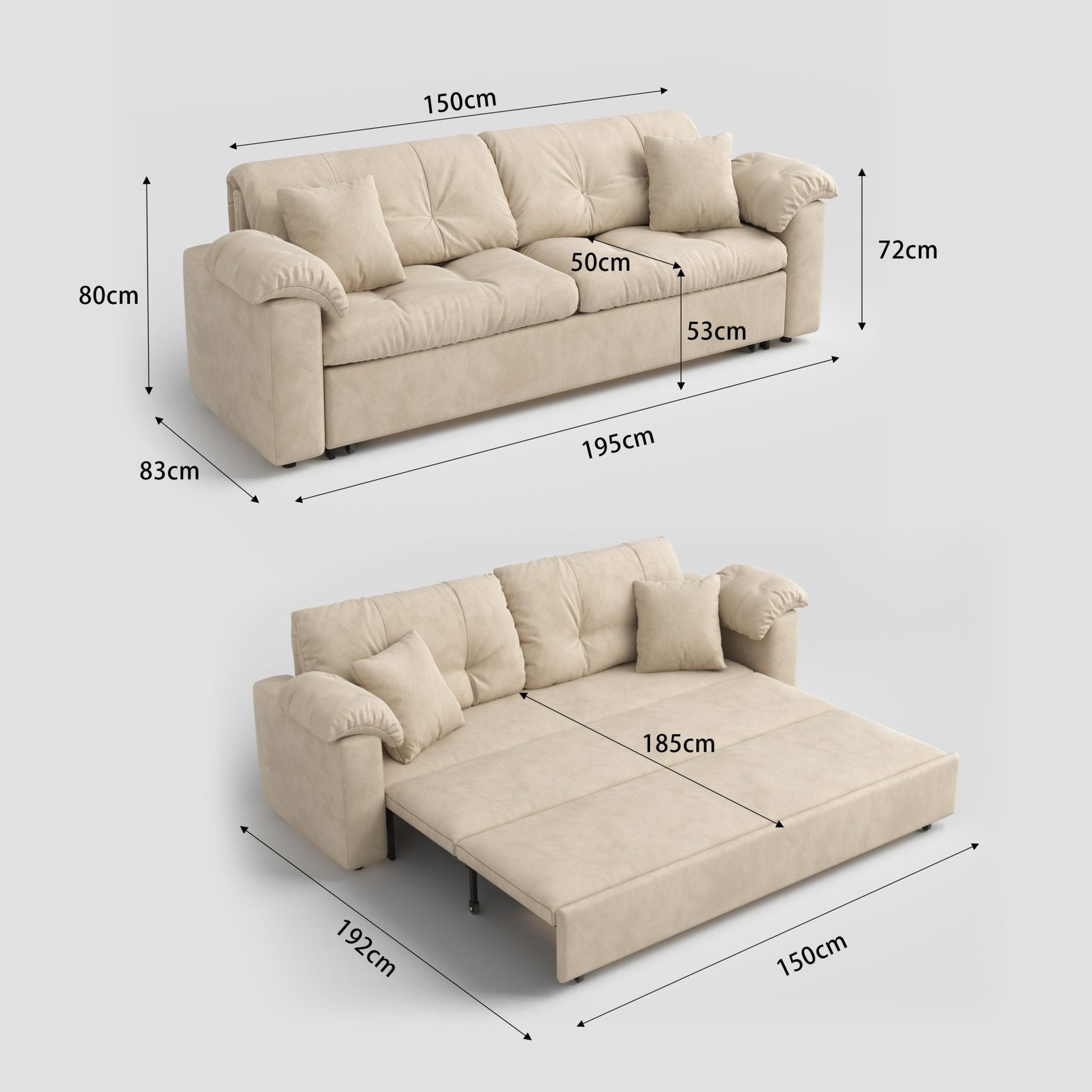 Cottonfy Multifunctional Sleeper 3 Seater Sofa Bed with Storage Space - House Comfort