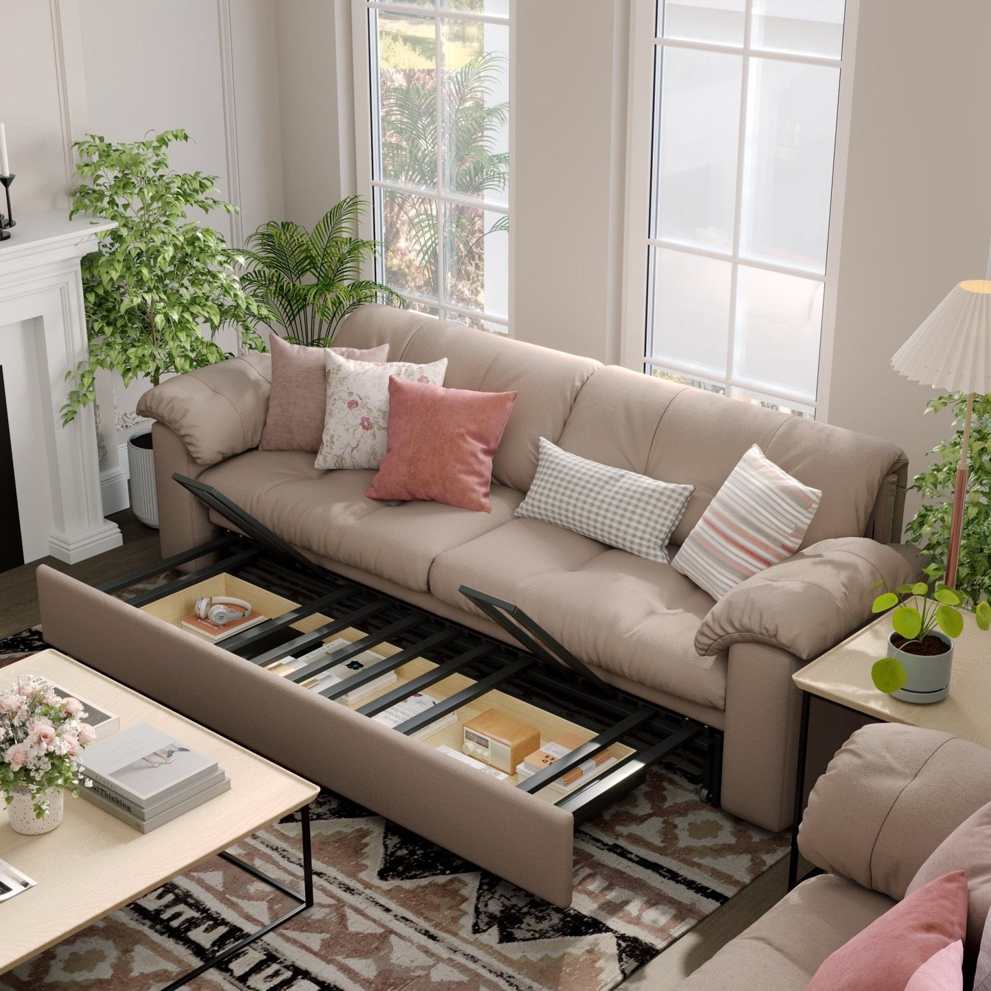 Cottonfy Multifunctional Sleeper 3 Seater Sofa Bed with Storage Space - House Comfort