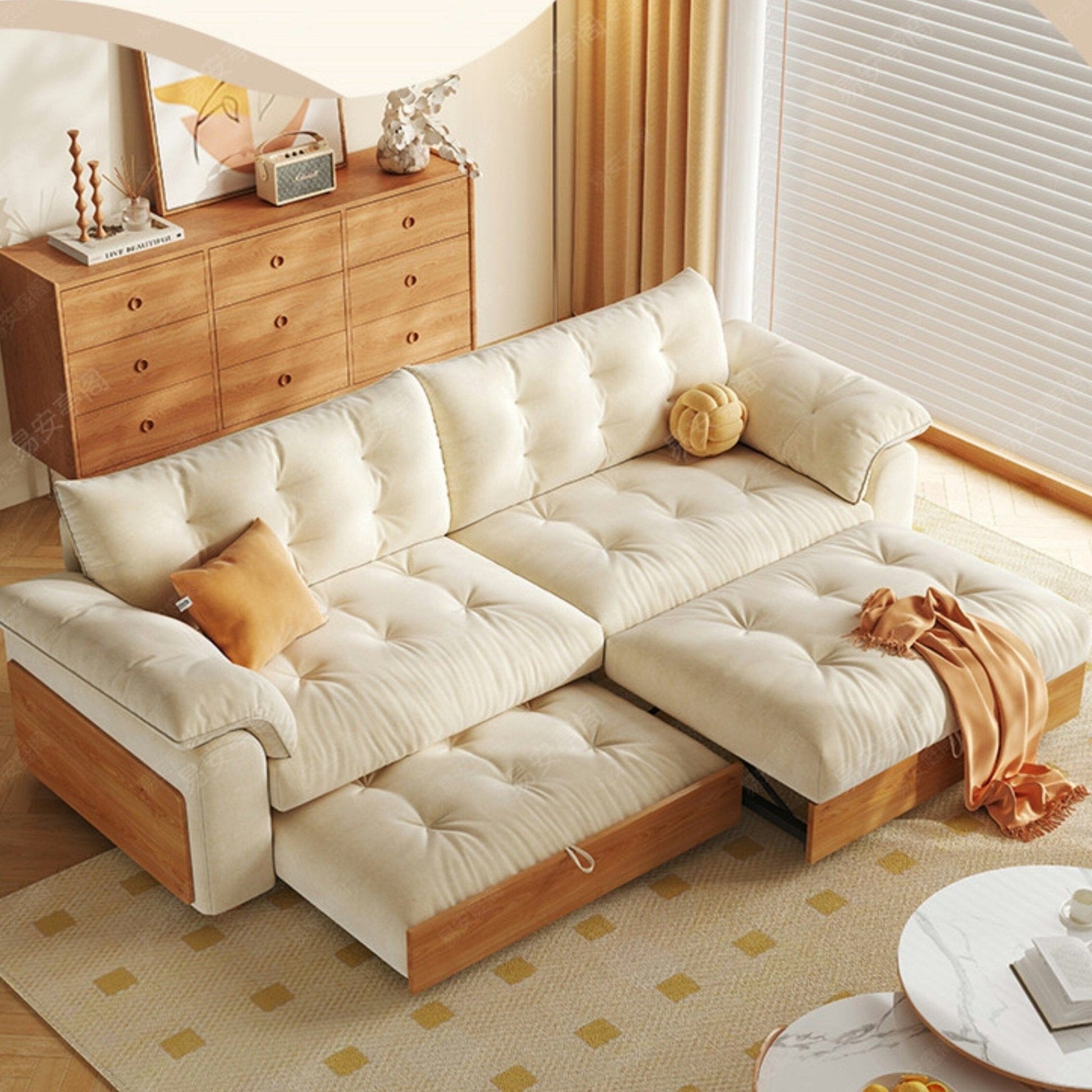 Cottonfy Solid Wood Folding Sofa Bed with Sleeper Chaise - House Comfort