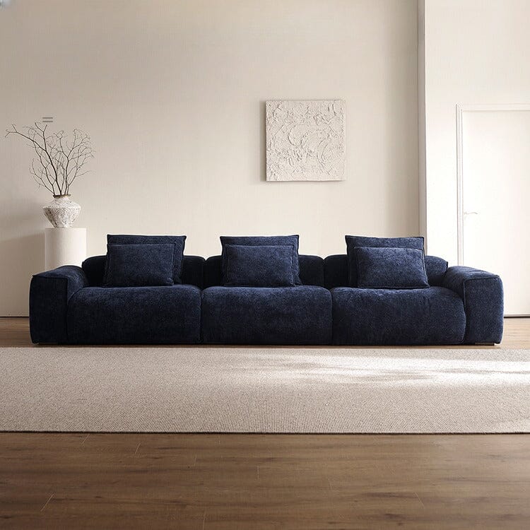 Cottonfy Tofu Block Vintage Chenille Fabric Sofa Stain Resistant Navy Blue - House Comfort