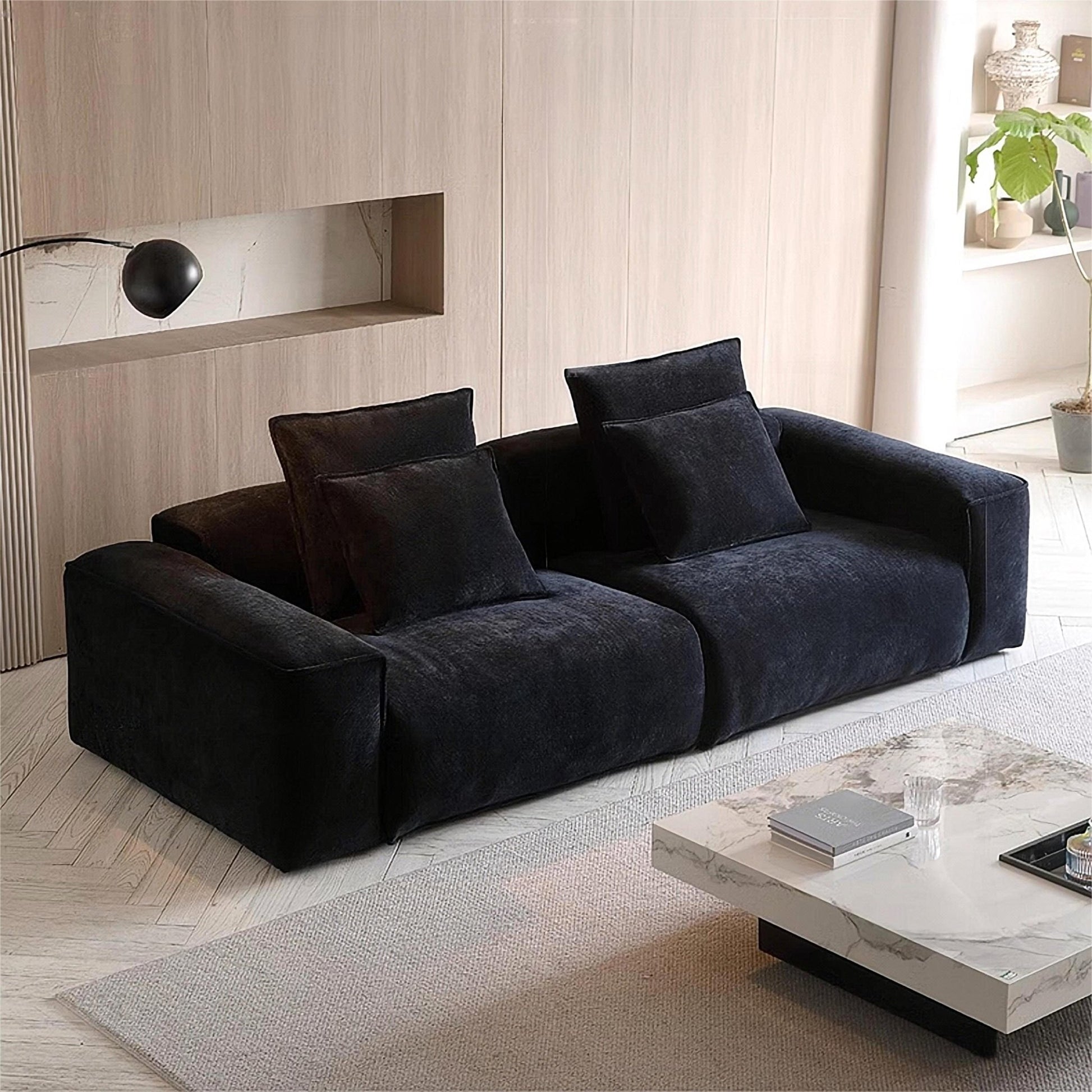 Cottonfy Tofu Block Vintage Chenille Fabric Sofa Stain Resistant Navy Blue - House Comfort