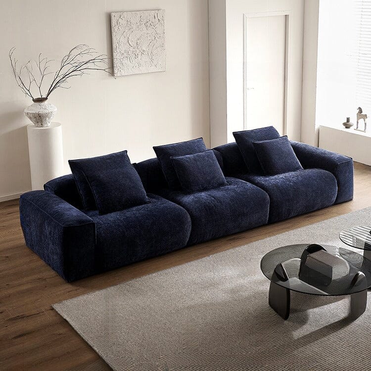 Cottonfy Tofu Block Vintage Chenille Fabric Sofa Stain Resistant Navy Blue - House Comfort