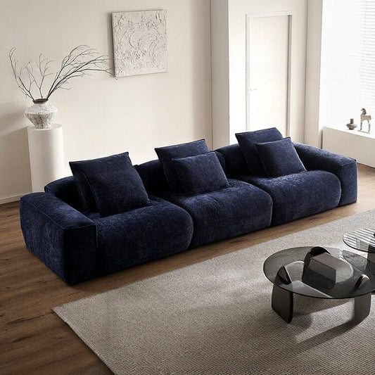Cottonfy Tofu Block Vintage Chenille Fabric Sofa Stain Resistant Navy Blue - House Comfort