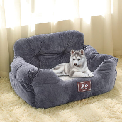 Cozy Dog Car Seat Bed with Storage Pocket and Adjustable Strap - House Comfort