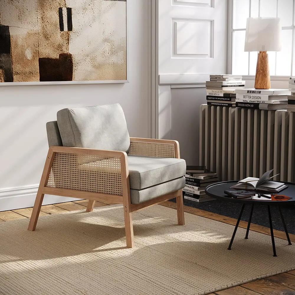 Cushioned Wood Armchair with Wooden Frame - House Comfort