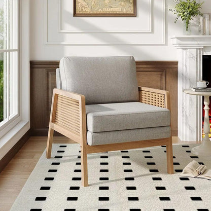 Cushioned Wood Armchair with Wooden Frame - House Comfort