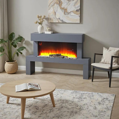 Dark Grey Freestanding Electric Fireplace with Stand - House Comfort