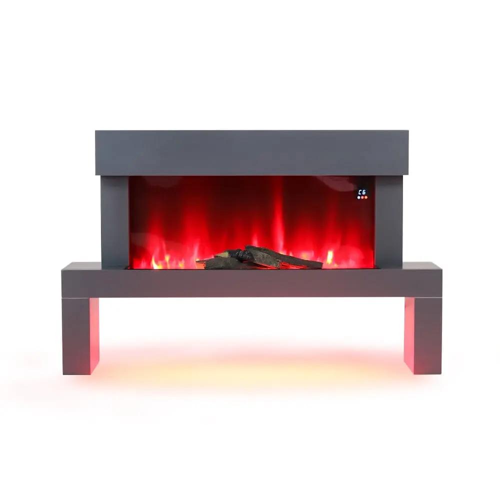 Dark Grey Freestanding Electric Fireplace with Stand - House Comfort