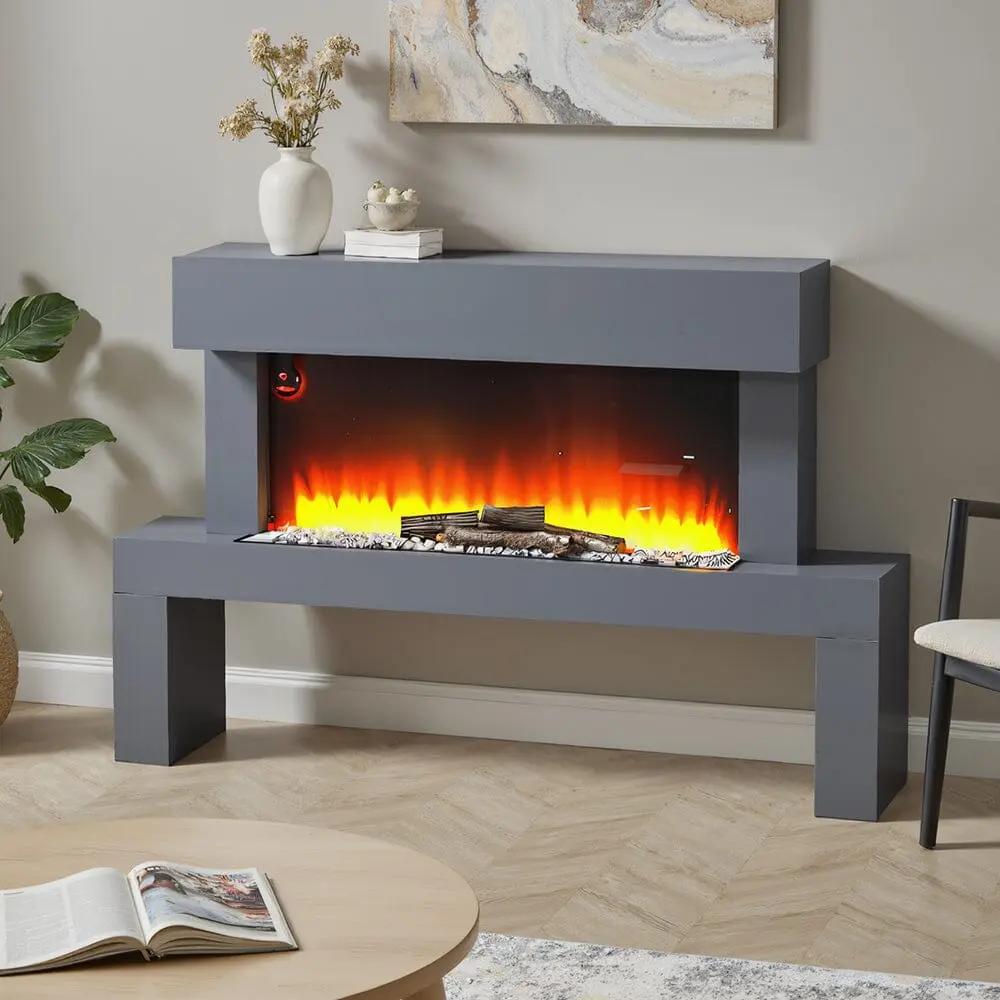 Dark Grey Freestanding Electric Fireplace with Stand - House Comfort