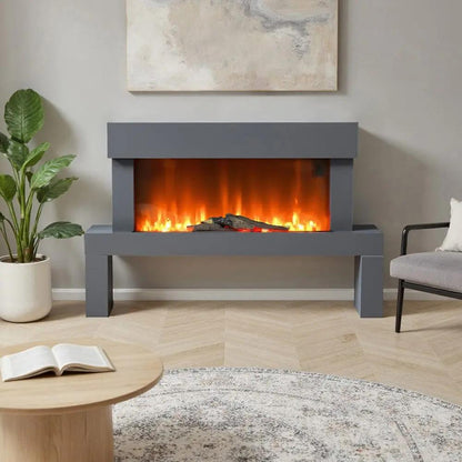 Dark Grey Freestanding Electric Fireplace with Stand - House Comfort