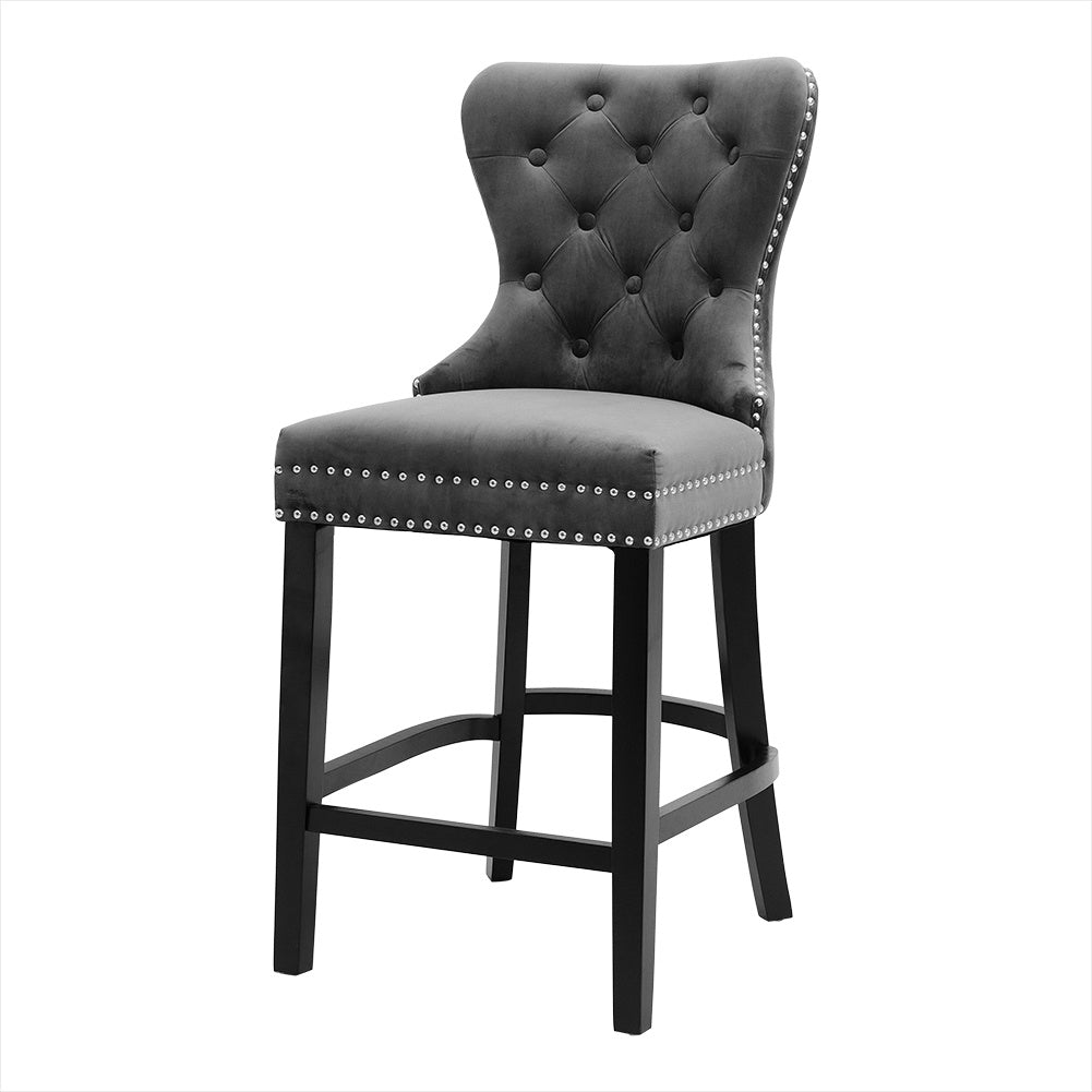 Dining Bar Chairs Wooden Velvet Buttoned Bar Stool - House Comfort