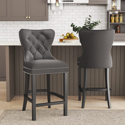 Dining Bar Chairs Wooden Velvet Buttoned Bar Stool - House Comfort
