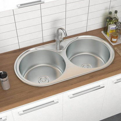 Double Bowl Kitchen Sink 0.6mm Stainless Steel Catering Sink - House Comfort