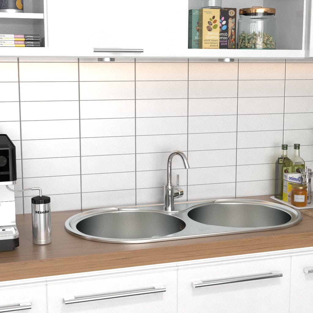 Double Bowl Kitchen Sink 0.6mm Stainless Steel Catering Sink - House Comfort