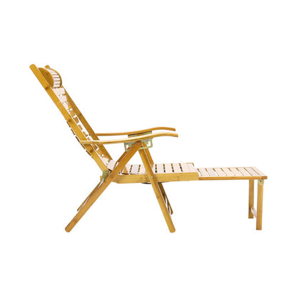 Foldable Bamboo Recliner Lounge Chair with Retractable Footrest - House Comfort