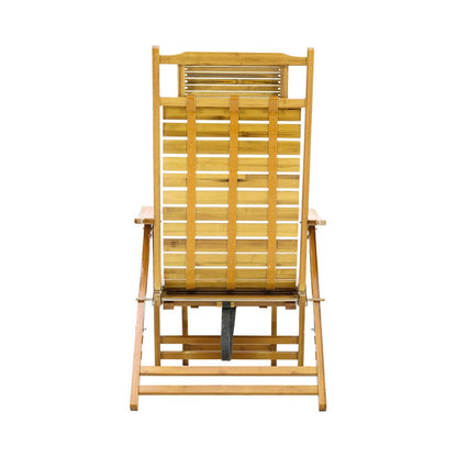 Foldable Bamboo Recliner Lounge Chair with Retractable Footrest - House Comfort