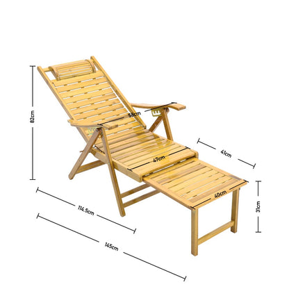 Foldable Bamboo Recliner Lounge Chair with Retractable Footrest - House Comfort