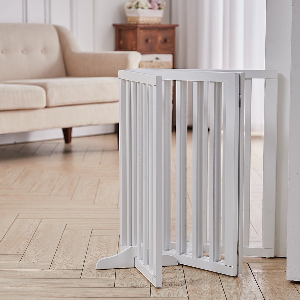 Folding Pet Gate 4 Panel Wooden Safety Gate with 360°Swivel Metal Hinges - House Comfort