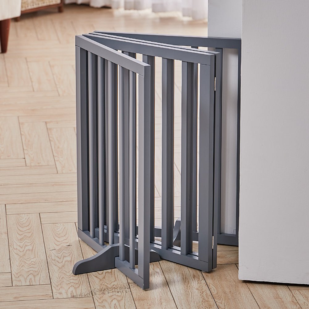 Folding Pet Gate 4 Panel Wooden Safety Gate with 360°Swivel Metal Hinges - House Comfort
