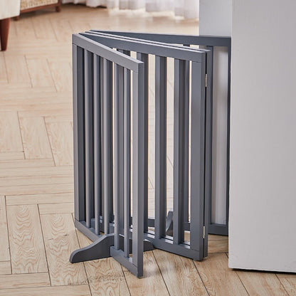 Folding Pet Gate 4 Panel Wooden Safety Gate with 360°Swivel Metal Hinges - House Comfort