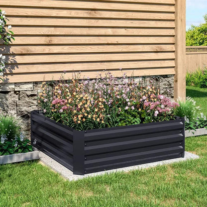 Galvanized Steel Square Raised Garden Bed Planter Box in Black - House Comfort