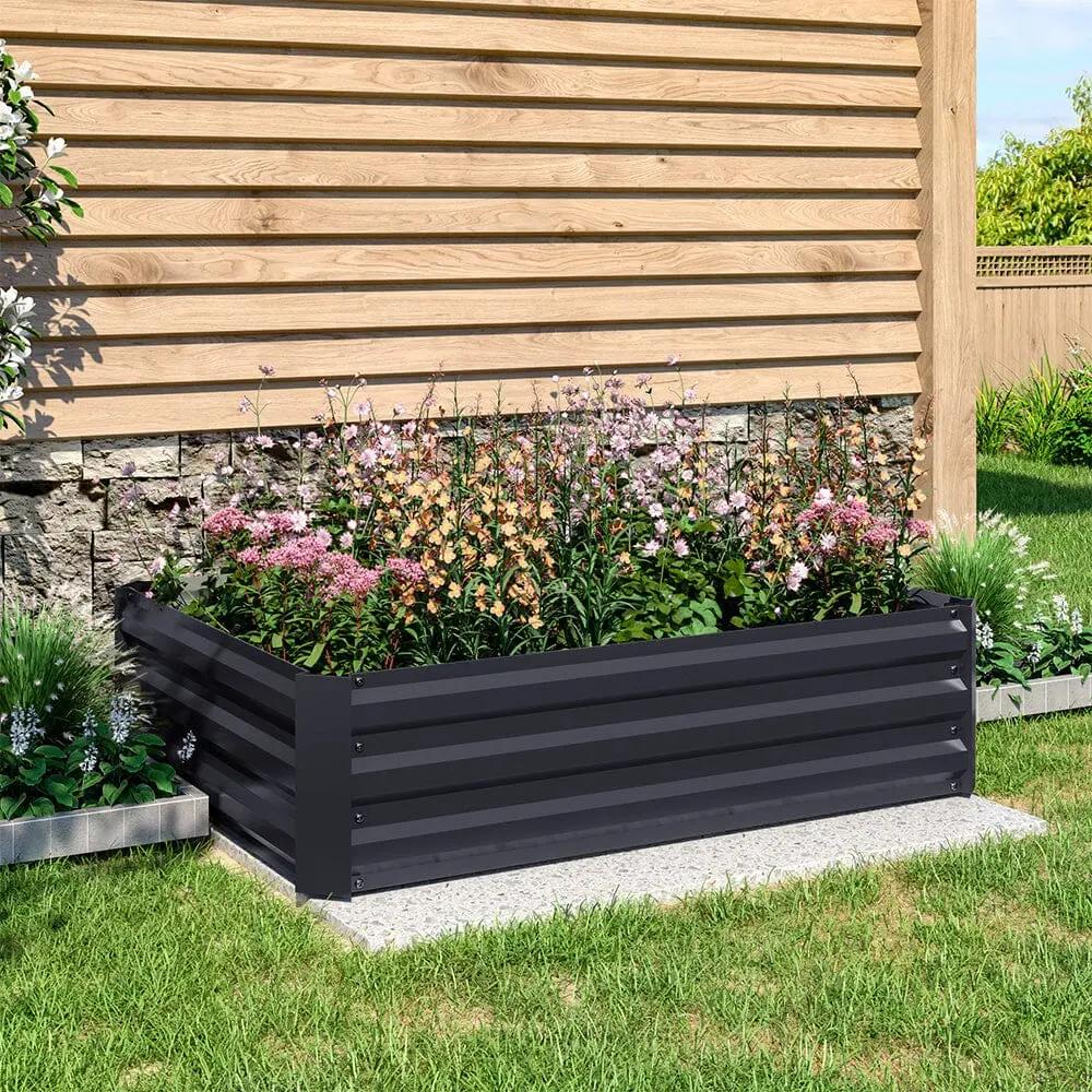 Galvanized Steel Square Raised Garden Bed Planter Box in Black - House Comfort