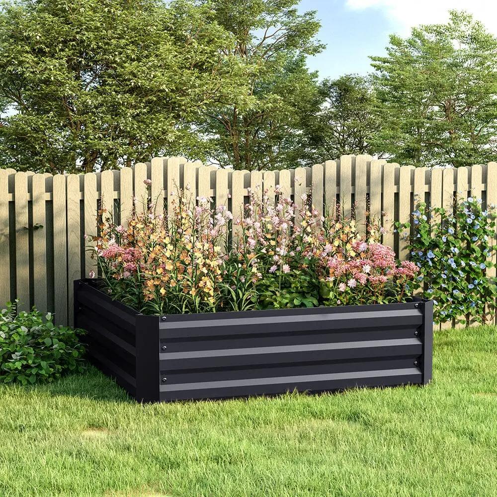 Galvanized Steel Square Raised Garden Bed Planter Box in Black - House Comfort