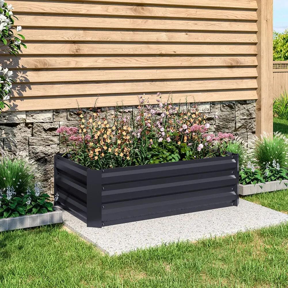 Galvanized Steel Square Raised Garden Bed Planter Box in Black - House Comfort