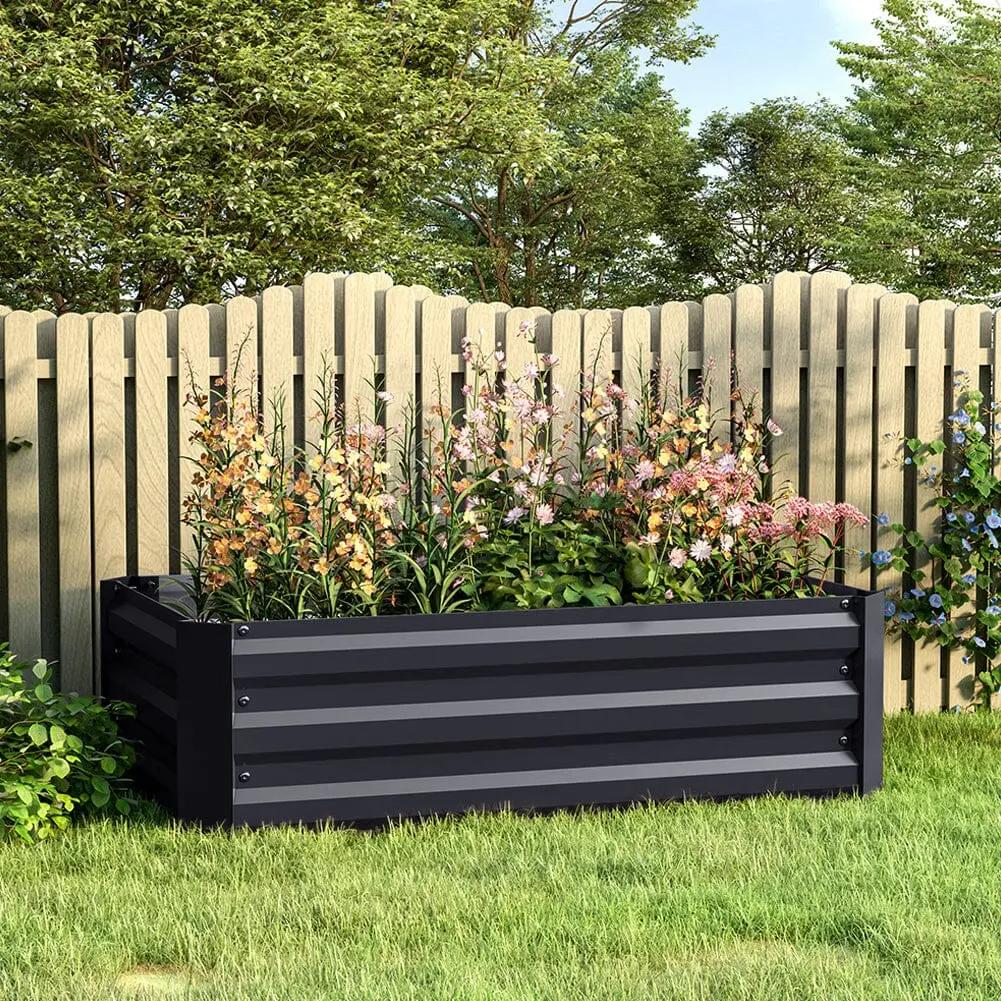 Galvanized Steel Square Raised Garden Bed Planter Box in Black - House Comfort