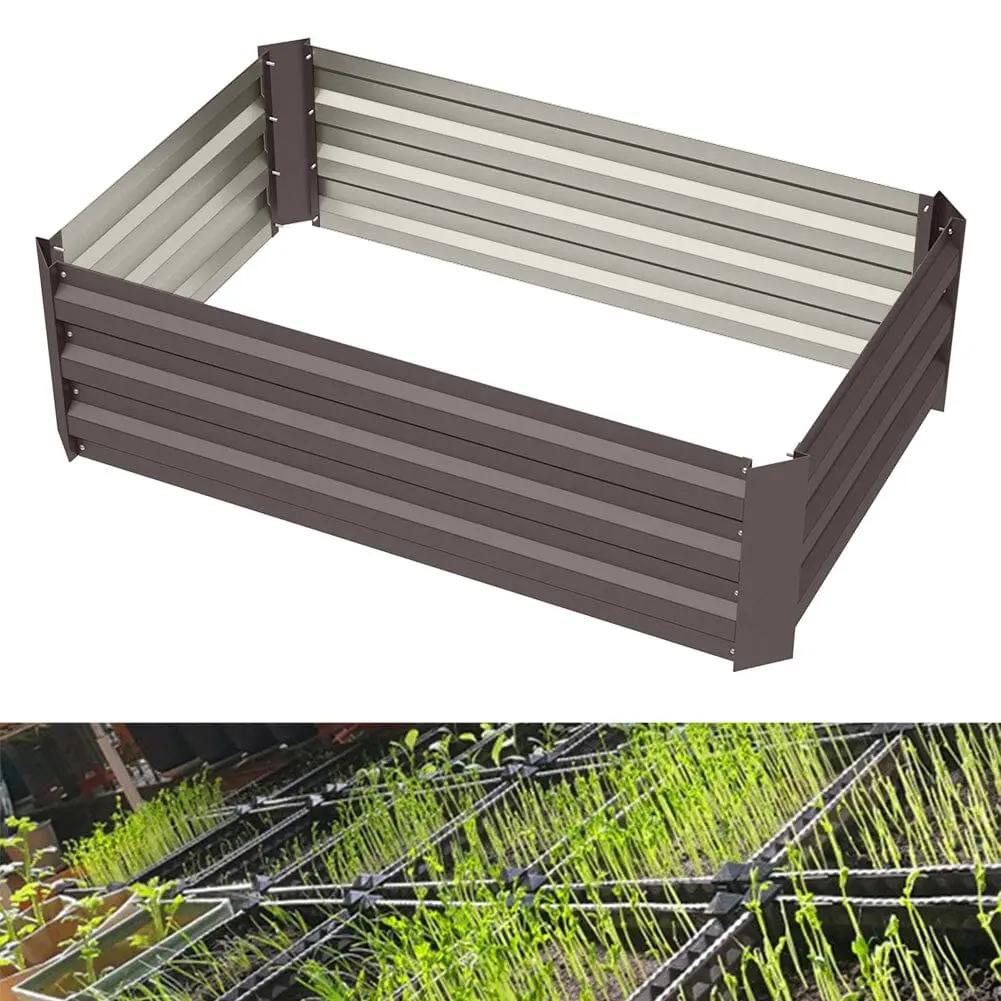 Galvanized Steel Square Raised Garden Bed Planter Box in Brown - House Comfort