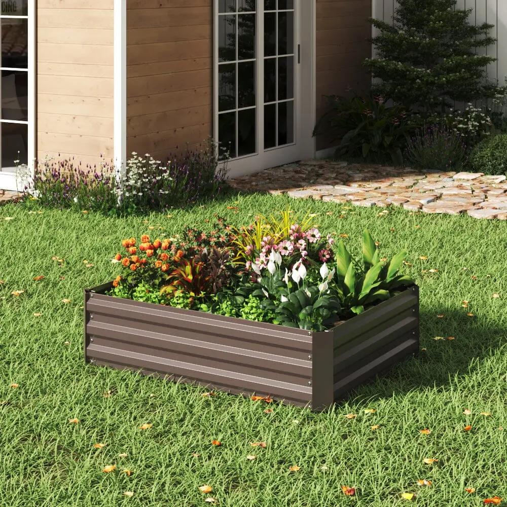 Galvanized Steel Square Raised Garden Bed Planter Box in Brown - House Comfort