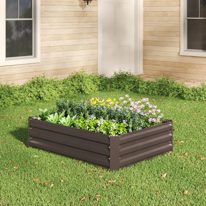 Galvanized Steel Square Raised Garden Bed Planter Box in Brown - House Comfort