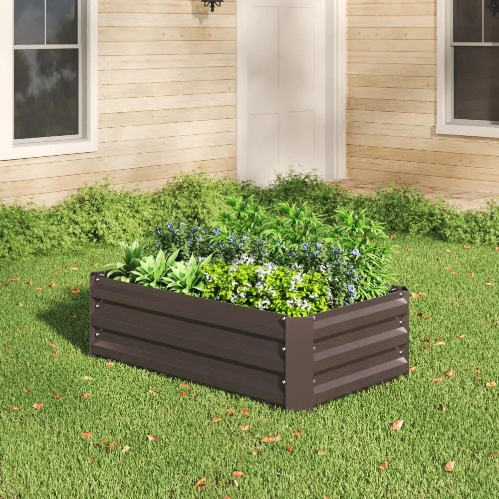 Galvanized Steel Square Raised Garden Bed Planter Box in Brown - House Comfort