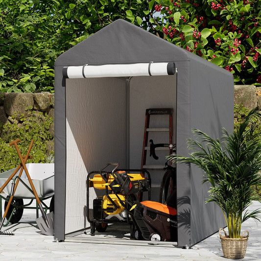 Galvanized Tube Storage Shed Garden Shed in Grey - House Comfort