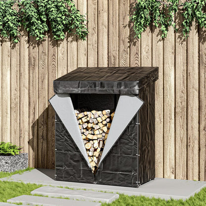 Garden Metal Tube Firewood Rack with PE Cover Roof - House Comfort