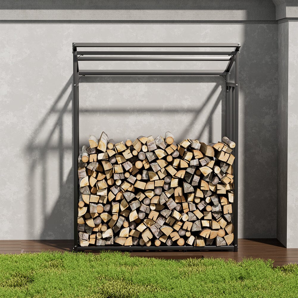 Garden Metal Tube Firewood Rack with PE Cover Roof - House Comfort