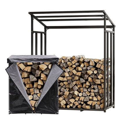 Garden Metal Tube Firewood Rack with PE Cover Roof - House Comfort