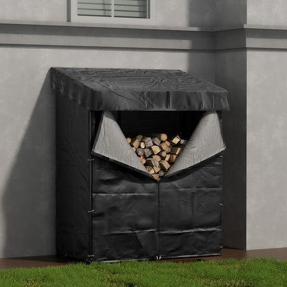 Garden Metal Tube Firewood Rack with PE Cover Roof - House Comfort