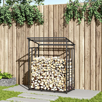 Garden Metal Tube Firewood Rack with PE Cover Roof - House Comfort