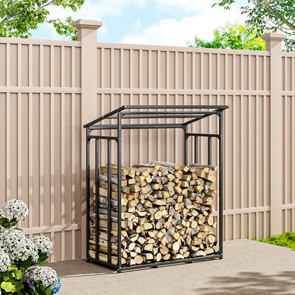 Garden Metal Tube Firewood Rack with PE Cover Roof - House Comfort